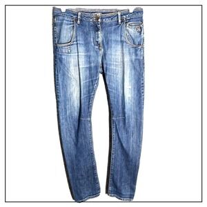 John John Men Jeans 36 X 32 Medium Wash Distress Fade Slim Straight Leg Grunge